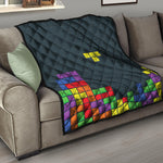 Colorful Block Puzzle Video Game Print Quilt