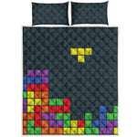 Colorful Block Puzzle Video Game Print Quilt Bed Set