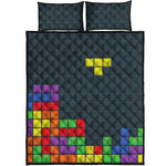 Colorful Block Puzzle Video Game Print Quilt Bed Set