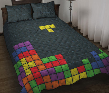 Colorful Block Puzzle Video Game Print Quilt Bed Set