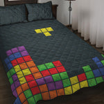 Colorful Block Puzzle Video Game Print Quilt Bed Set