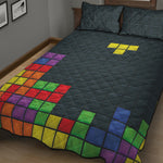 Colorful Block Puzzle Video Game Print Quilt Bed Set