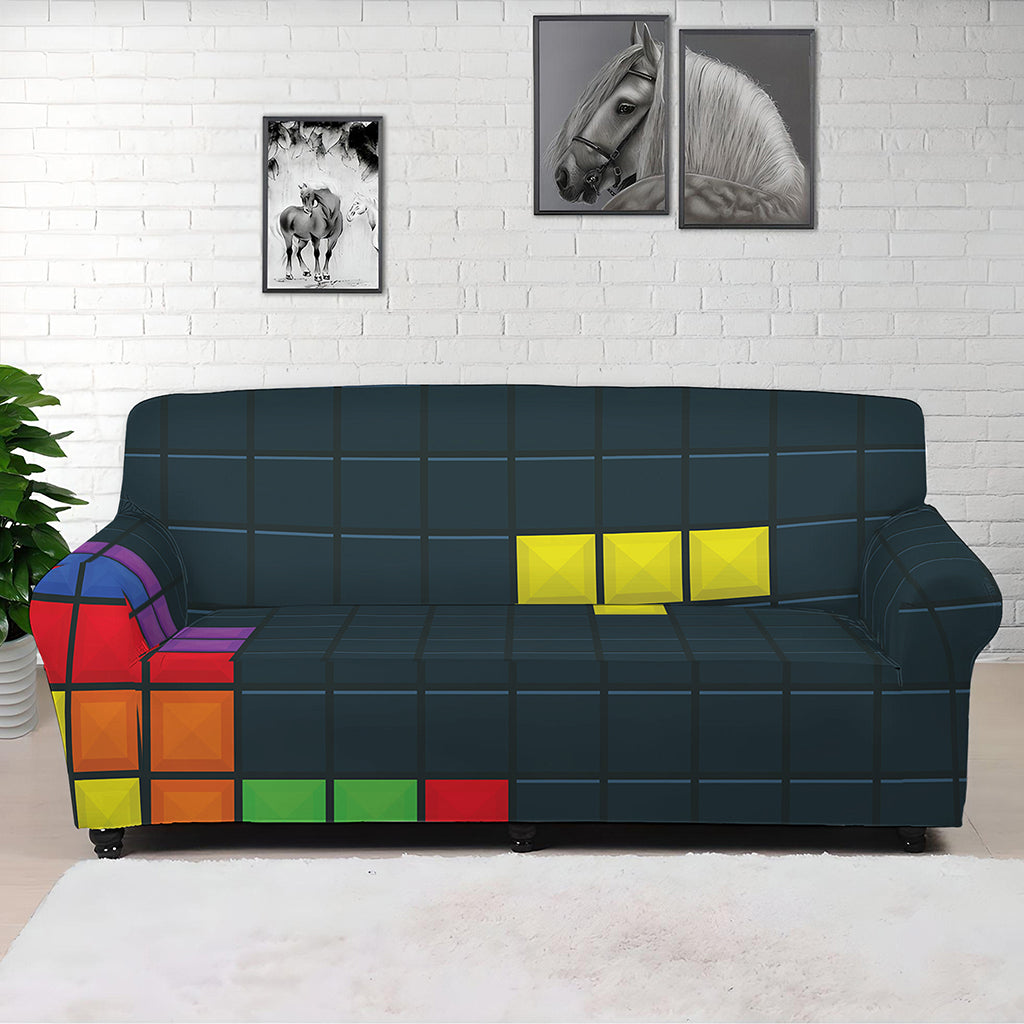 Colorful Block Puzzle Video Game Print Sofa Cover