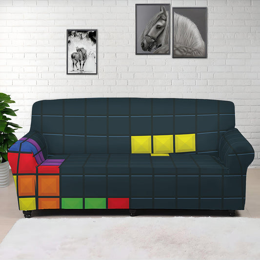 Colorful Block Puzzle Video Game Print Sofa Cover