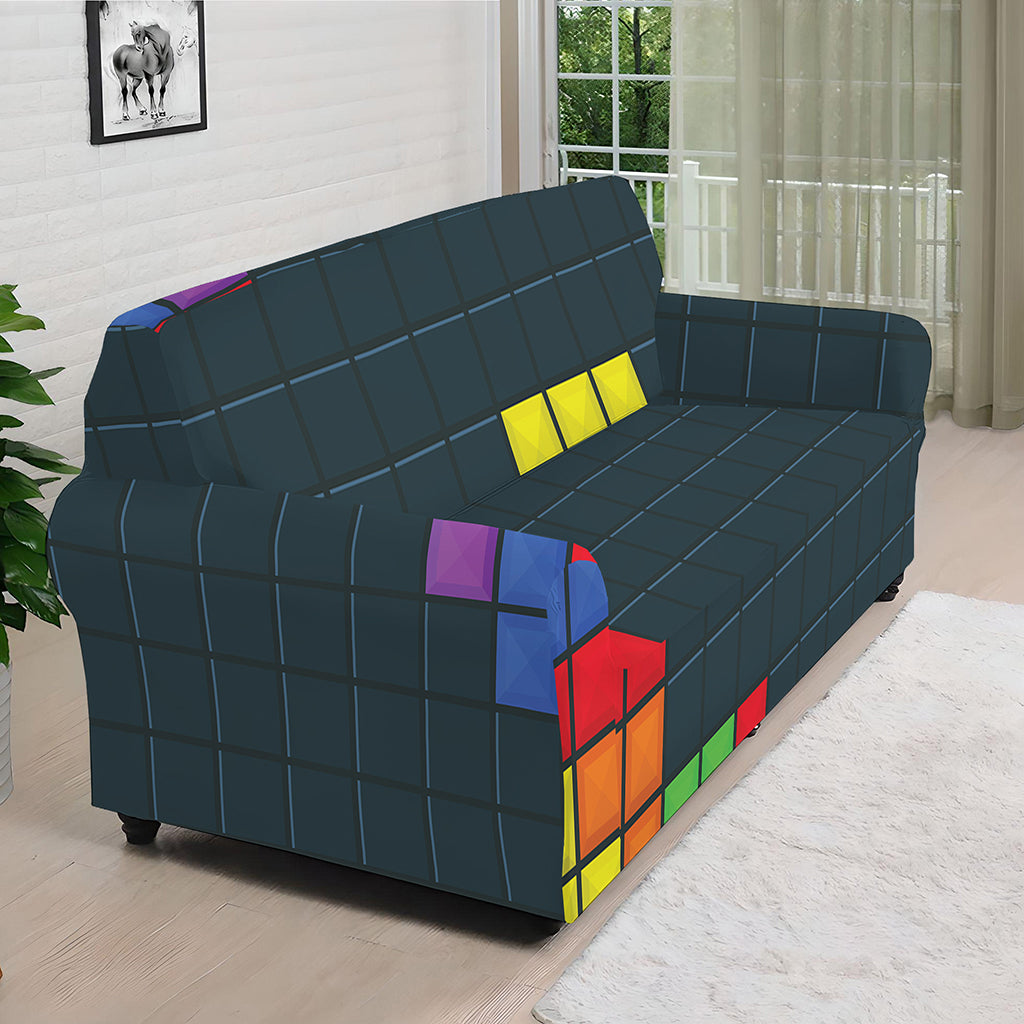 Colorful Block Puzzle Video Game Print Sofa Cover