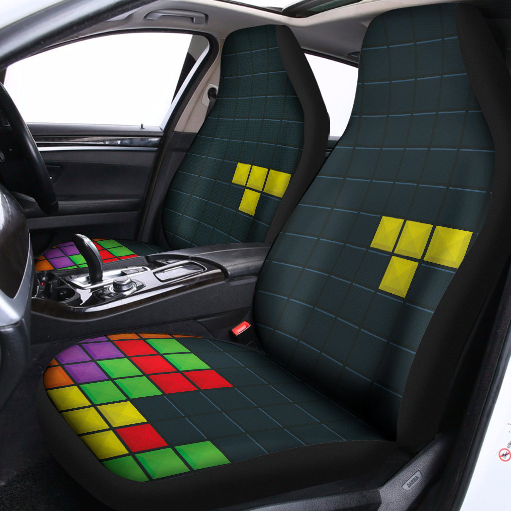 Colorful Block Puzzle Video Game Print Universal Fit Car Seat Covers