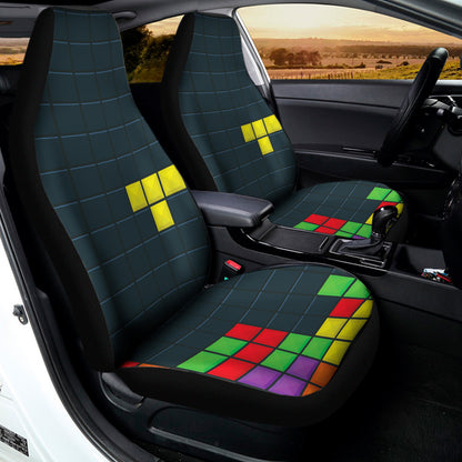 Colorful Block Puzzle Video Game Print Universal Fit Car Seat Covers
