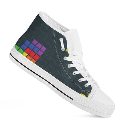 Colorful Block Puzzle Video Game Print White High Top Shoes