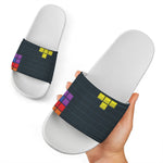 Colorful Block Puzzle Video Game Print White Slide Sandals
