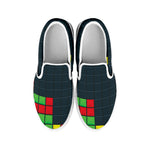 Colorful Block Puzzle Video Game Print White Slip On Shoes