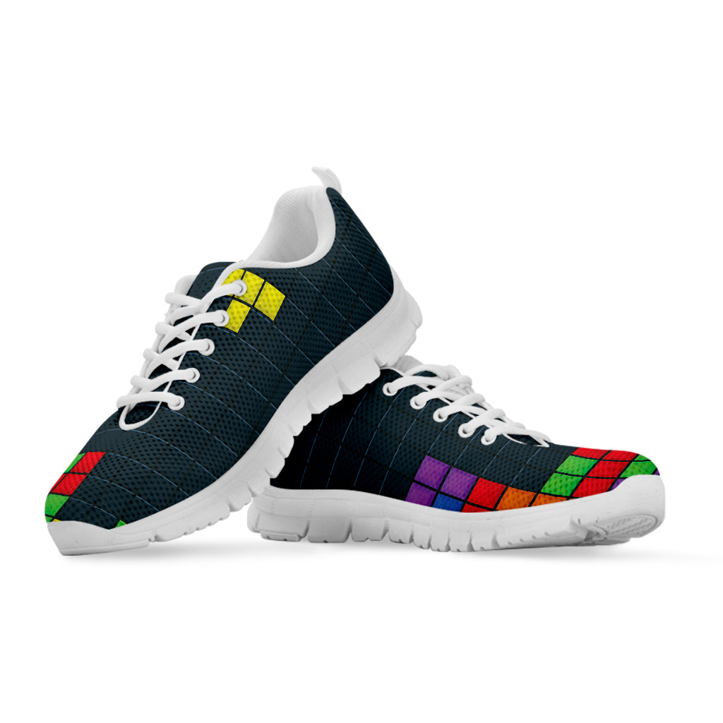 Colorful Block Puzzle Video Game Print White Sneakers