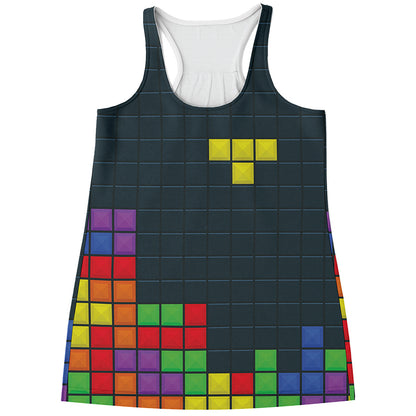 Colorful Block Puzzle Video Game Print Women's Racerback Tank Top