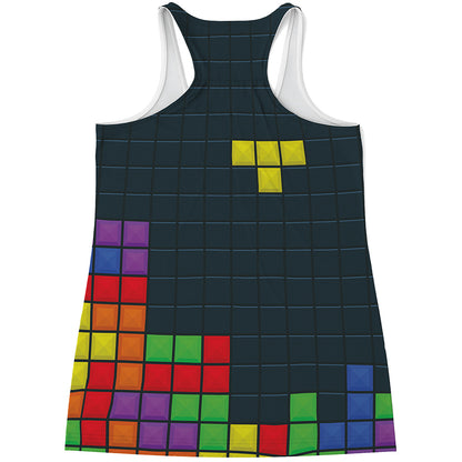 Colorful Block Puzzle Video Game Print Women's Racerback Tank Top