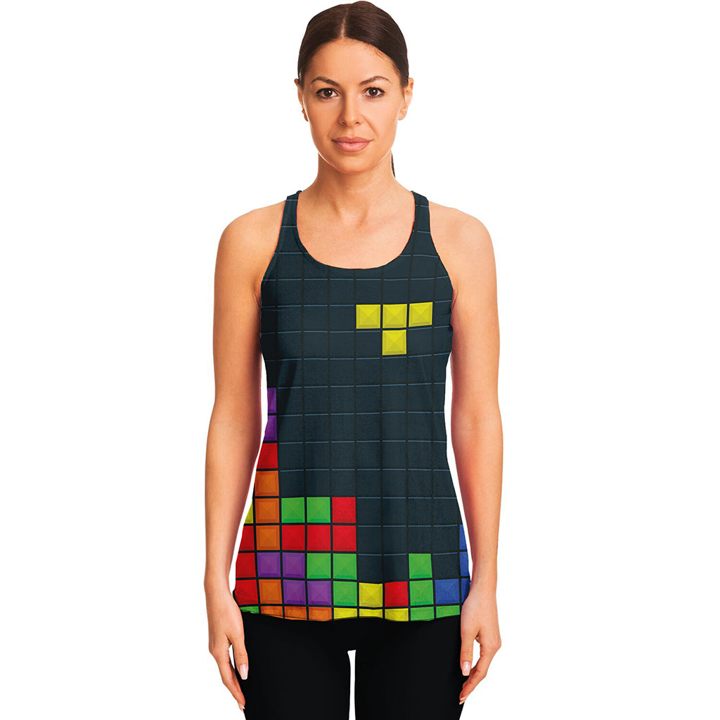 Colorful Block Puzzle Video Game Print Women's Racerback Tank Top