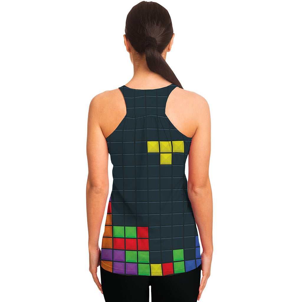 Colorful Block Puzzle Video Game Print Women's Racerback Tank Top
