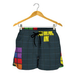 Colorful Block Puzzle Video Game Print Women's Shorts