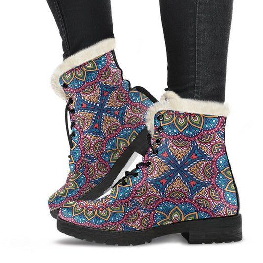 Colorful Bohemian Mandala Pattern Print Comfy Boots GearFrost