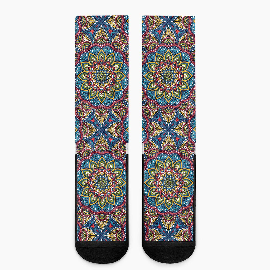 Colorful Bohemian Mandala Pattern Print Crew Socks
