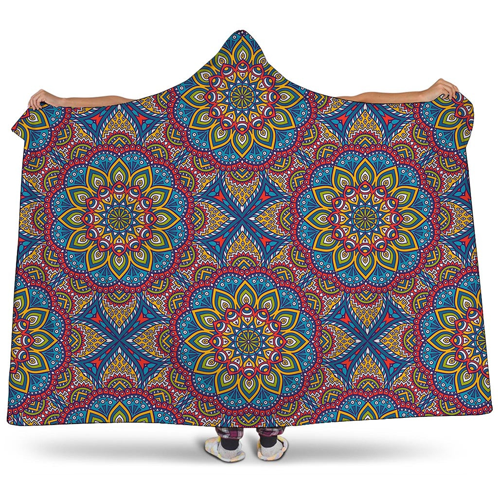 Colorful Bohemian Mandala Pattern Print Hooded Blanket