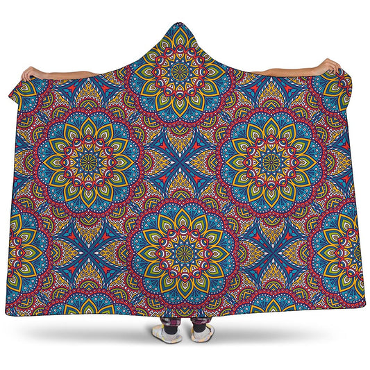 Colorful Bohemian Mandala Pattern Print Hooded Blanket