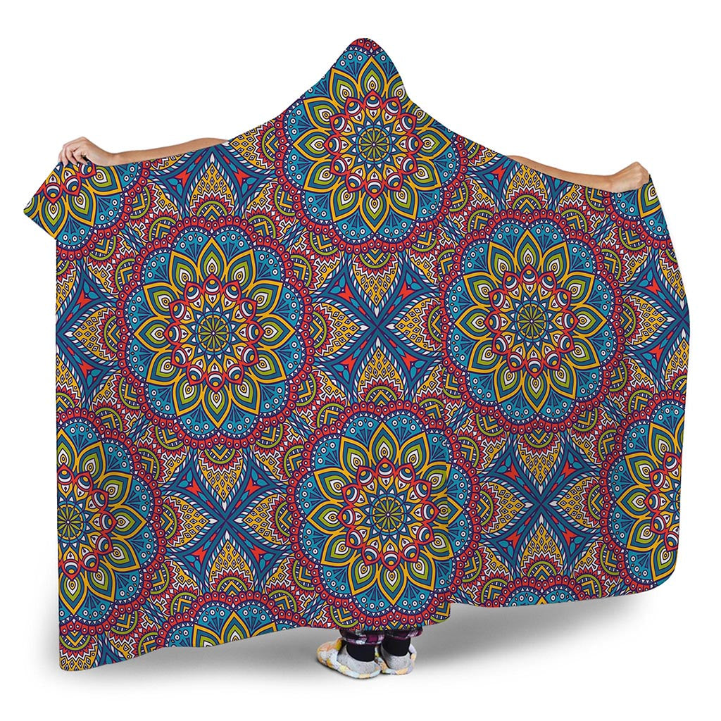 Colorful Bohemian Mandala Pattern Print Hooded Blanket