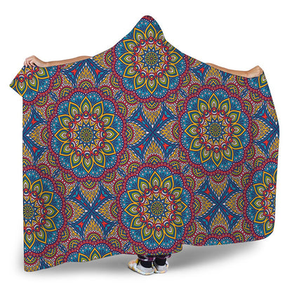 Colorful Bohemian Mandala Pattern Print Hooded Blanket