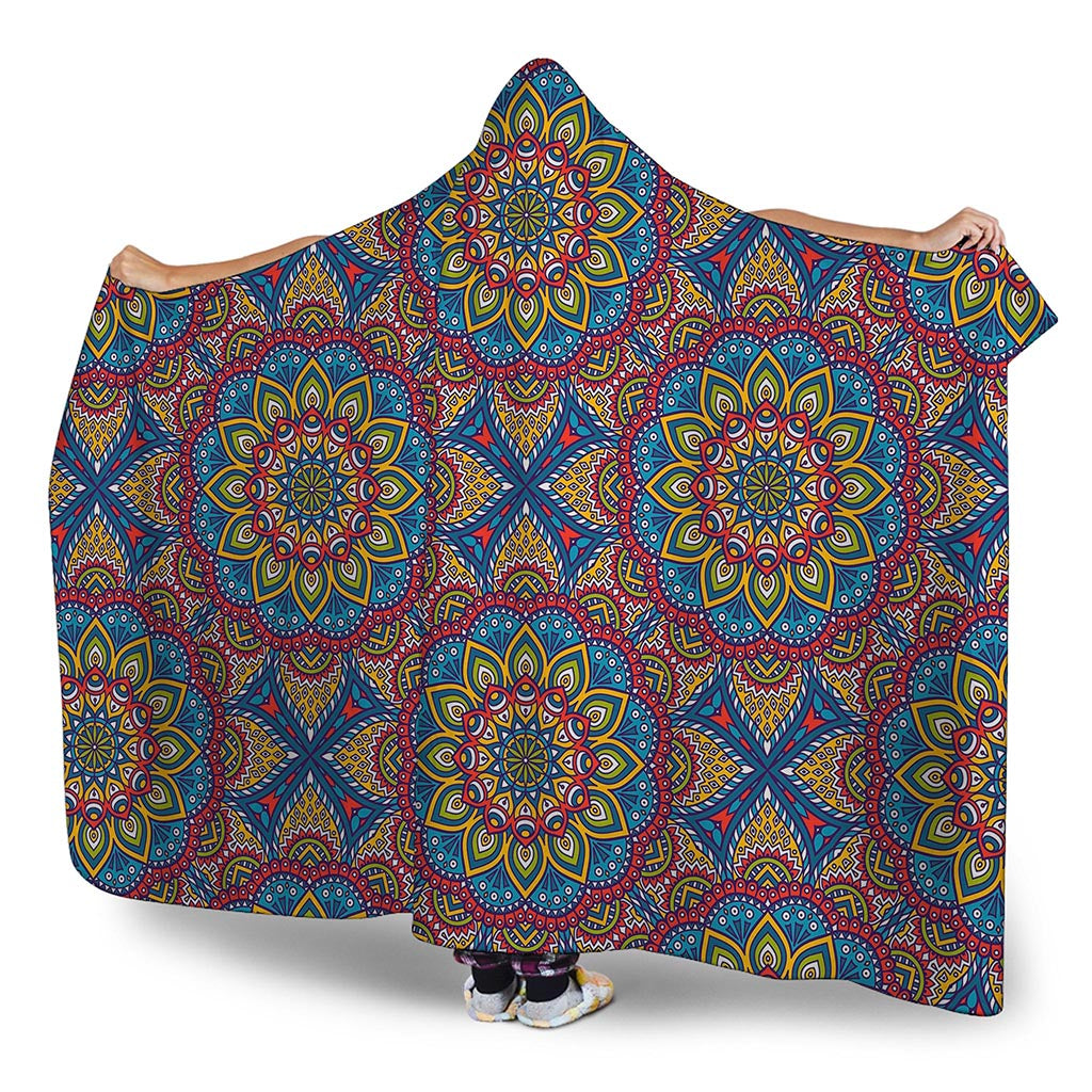 Colorful Bohemian Mandala Pattern Print Hooded Blanket