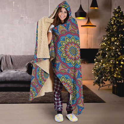 Colorful Bohemian Mandala Pattern Print Hooded Blanket