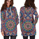 Colorful Bohemian Mandala Pattern Print Hoodie Dress GearFrost