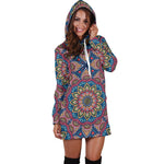Colorful Bohemian Mandala Pattern Print Hoodie Dress GearFrost