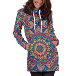 Colorful Bohemian Mandala Pattern Print Hoodie Dress GearFrost