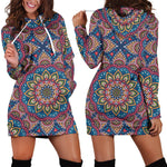 Colorful Bohemian Mandala Pattern Print Hoodie Dress GearFrost