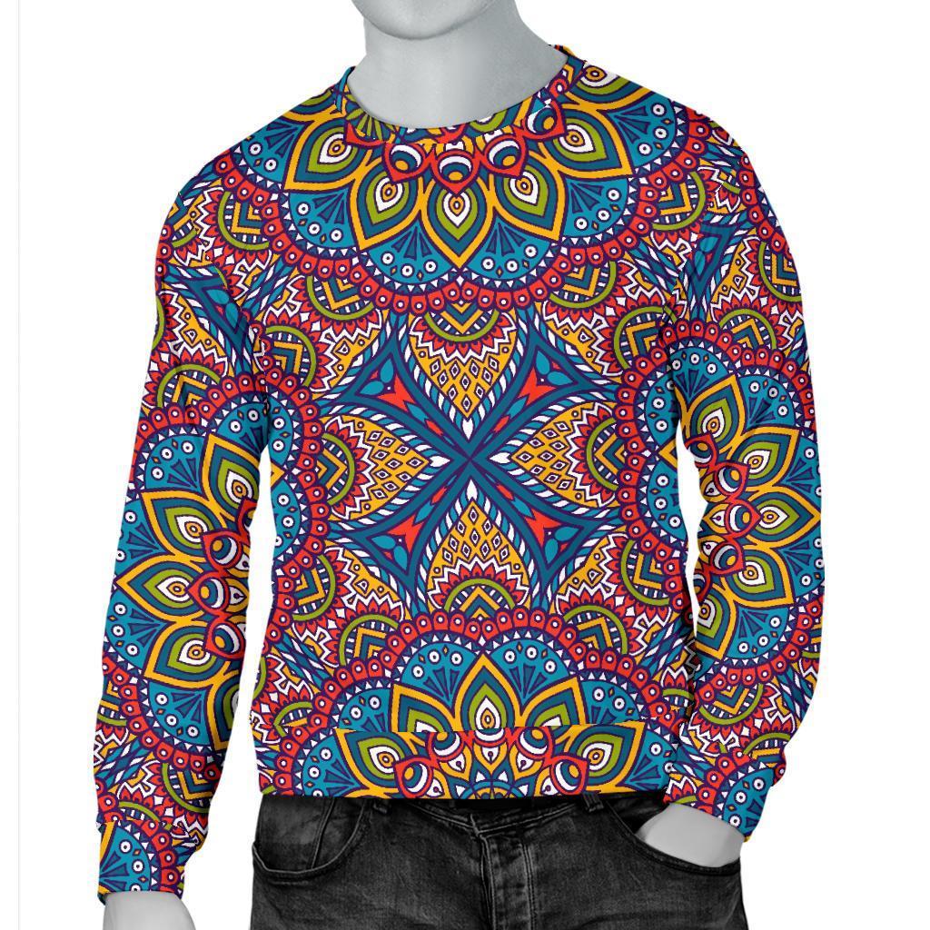 Colorful Bohemian Mandala Pattern Print Men's Crewneck Sweatshirt GearFrost