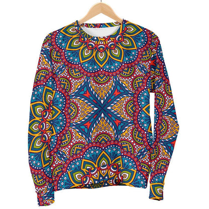 Colorful Bohemian Mandala Pattern Print Men's Crewneck Sweatshirt GearFrost