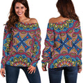 Colorful Bohemian Mandala Pattern Print Off The Shoulder Sweatshirt