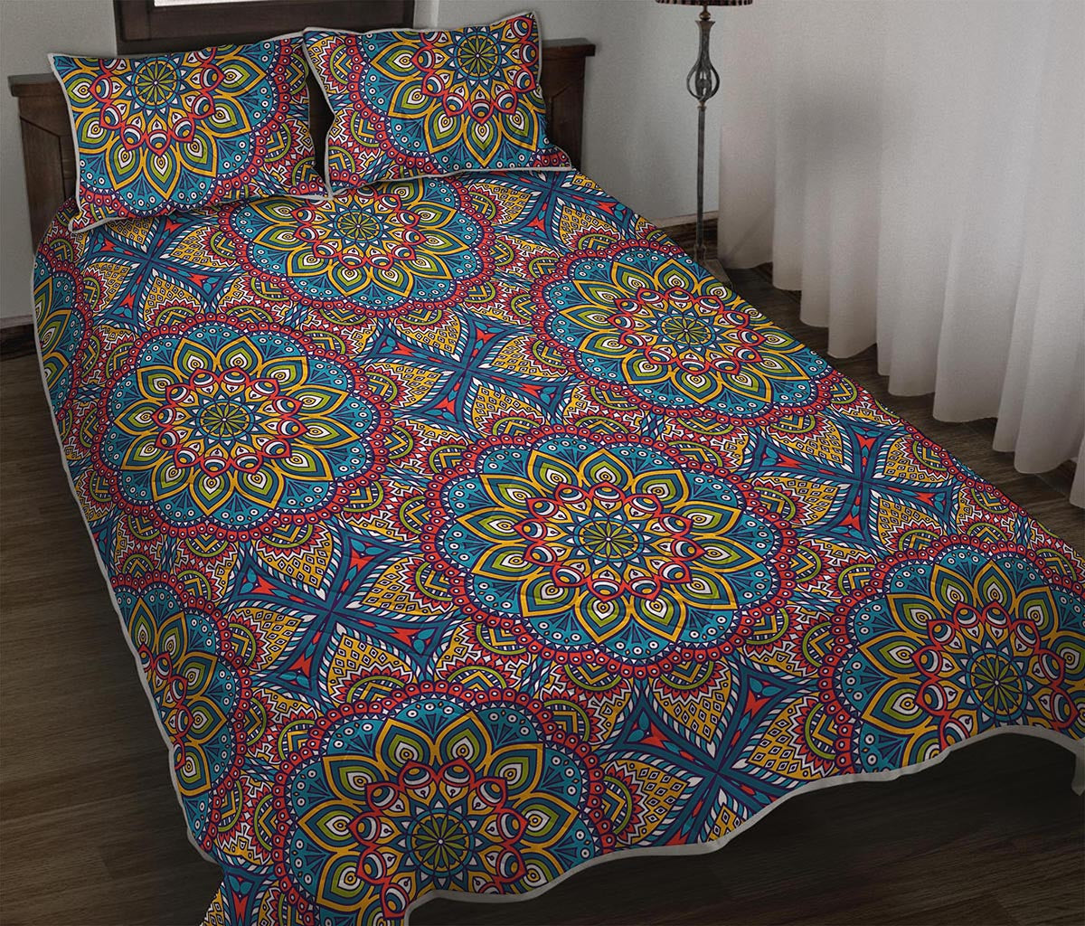 Colorful Bohemian Mandala Pattern Print Quilt Bed Set