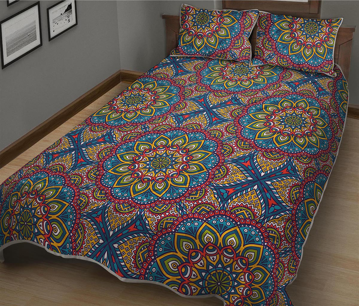 Colorful Bohemian Mandala Pattern Print Quilt Bed Set