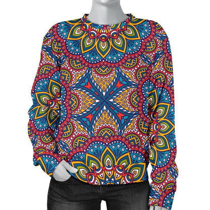 Colorful Bohemian Mandala Pattern Print Women's Crewneck Sweatshirt GearFrost