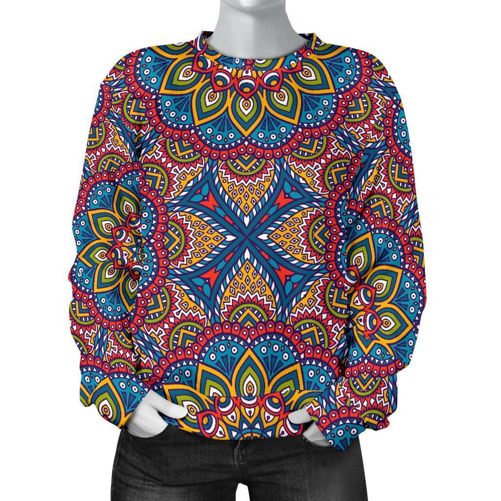 Colorful Bohemian Mandala Pattern Print Women's Crewneck Sweatshirt GearFrost