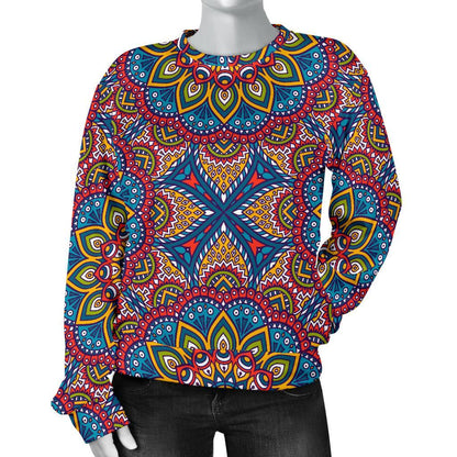 Colorful Bohemian Mandala Pattern Print Women's Crewneck Sweatshirt GearFrost