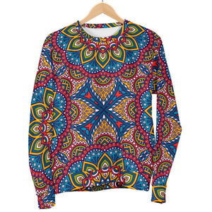 Colorful Bohemian Mandala Pattern Print Women's Crewneck Sweatshirt GearFrost