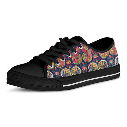 Colorful Boho Paisley Pattern Print Black Low Top Shoes