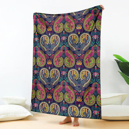 Colorful Boho Paisley Pattern Print Blanket