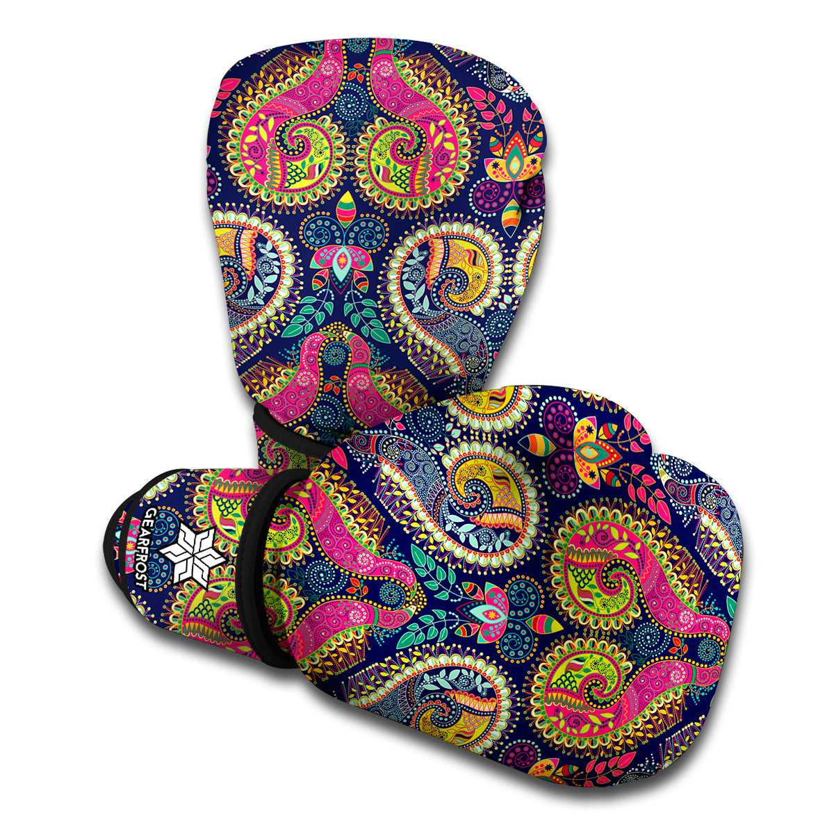 Colorful Boho Paisley Pattern Print Boxing Gloves