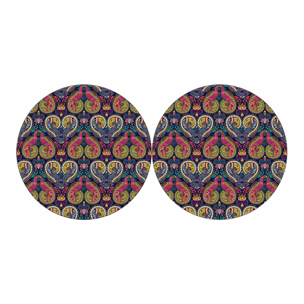 Colorful Boho Paisley Pattern Print Car Coasters