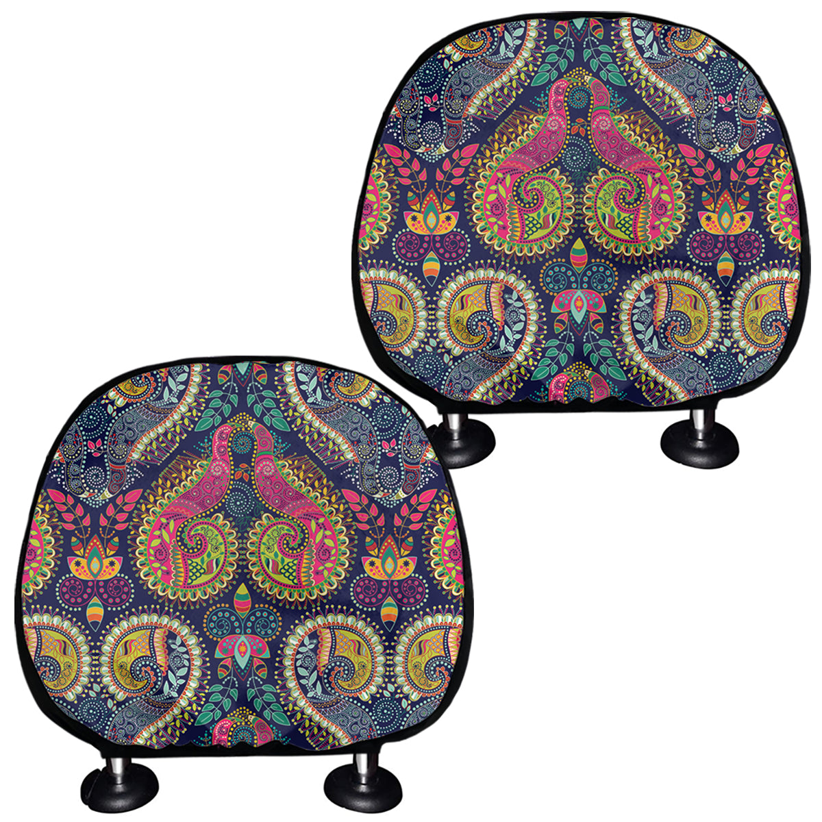 Colorful Boho Paisley Pattern Print Car Headrest Covers