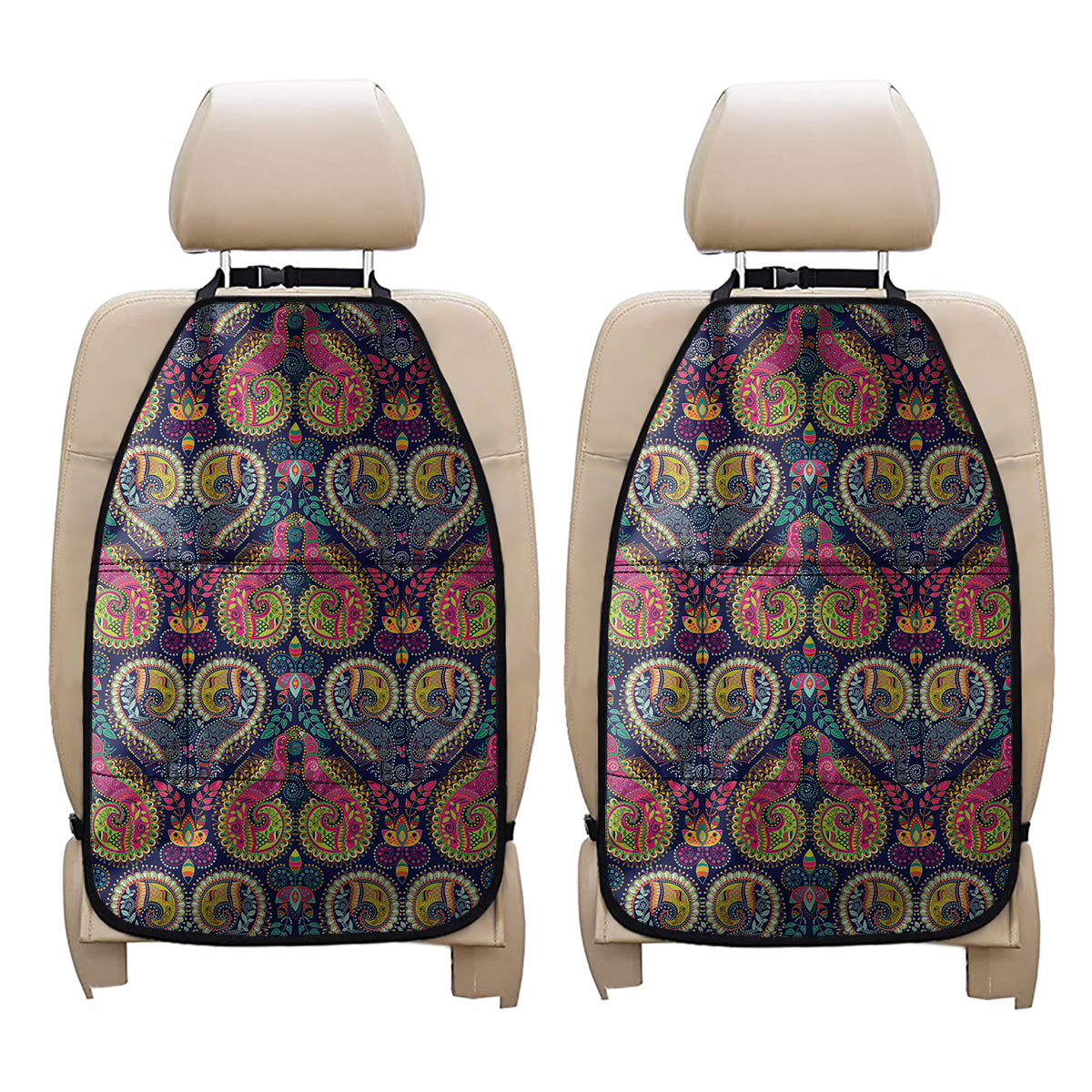 Colorful Boho Paisley Pattern Print Car Seat Organizers