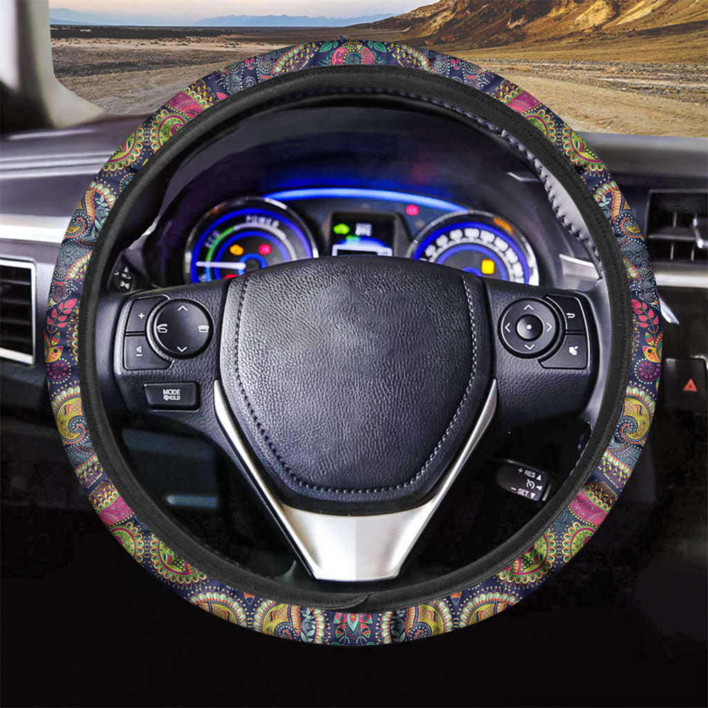 Colorful Boho Paisley Pattern Print Car Steering Wheel Cover