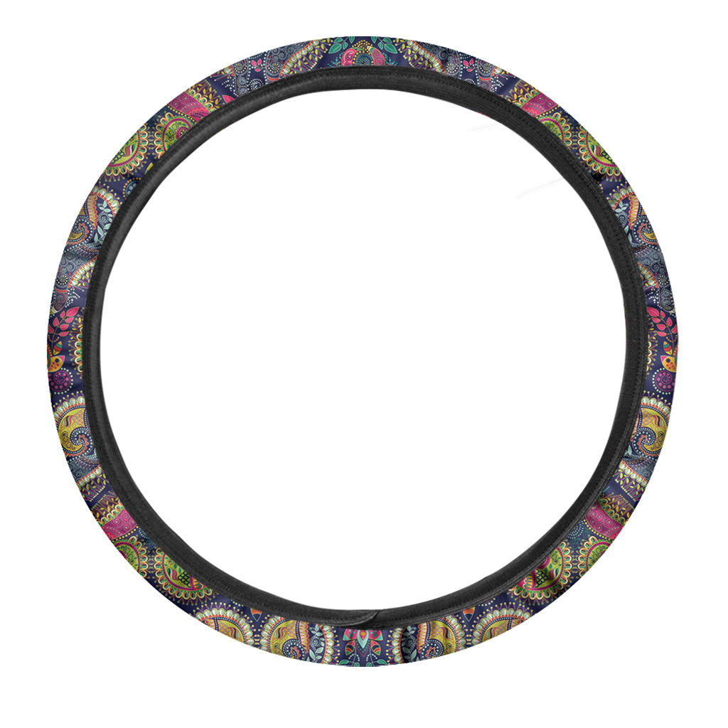 Colorful Boho Paisley Pattern Print Car Steering Wheel Cover