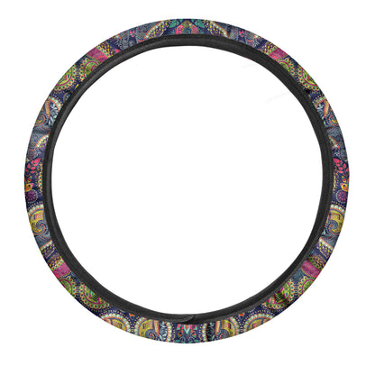 Colorful Boho Paisley Pattern Print Car Steering Wheel Cover